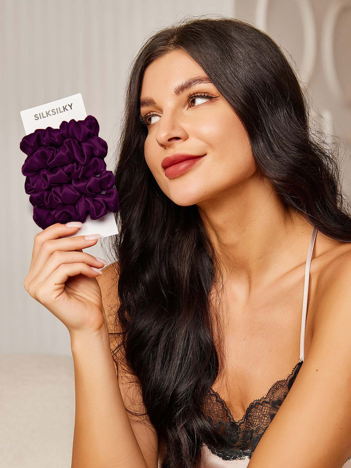 [Mørke Lilla] SilkSilky-DK 19Momme Scrunchie 001