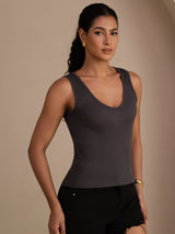 [Grå] SilkSilky-DK Sleeveless Deep V Neck Camisole Top 004