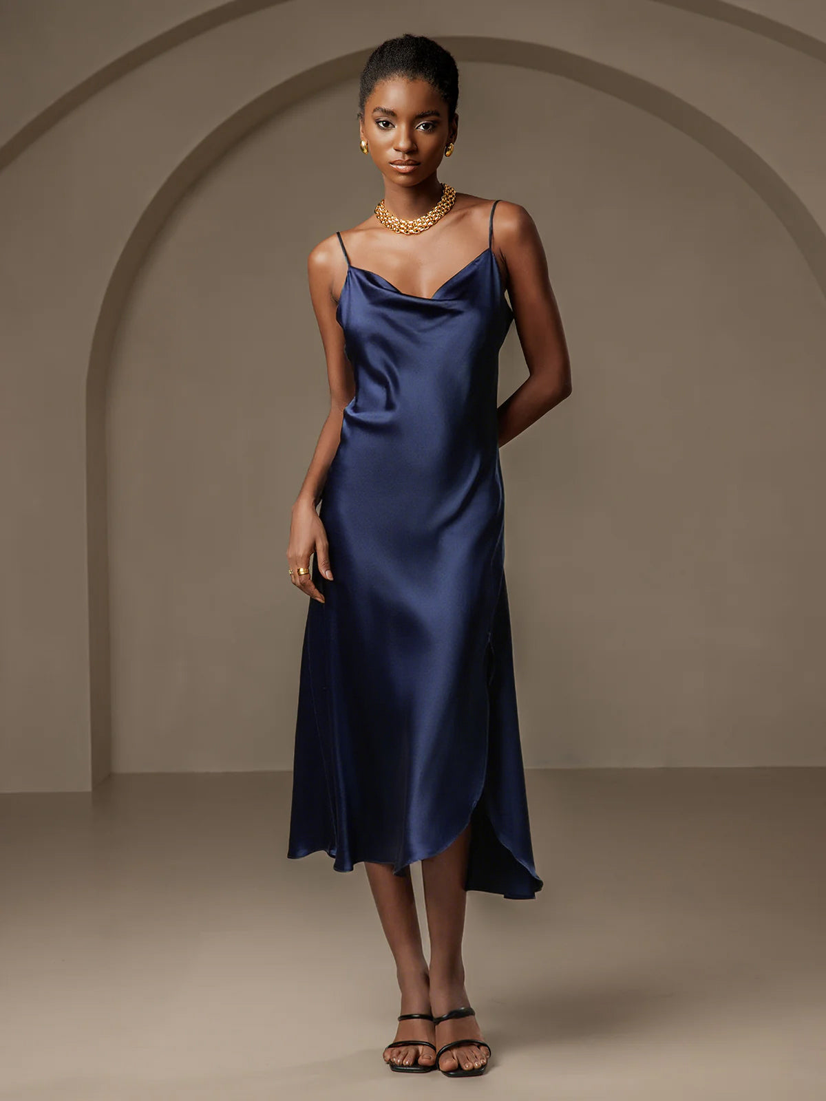 [Mørkeblå] SilkSilky-DK 19Momme Dress 001