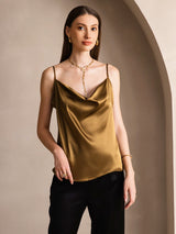 [Brun] SilkSilky-DK Spaghetti Strap Cowl Neck Camisole Top 001