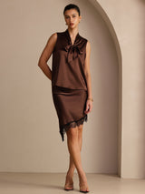 [Mørk Chokolade] SilkSilky-DK Sleeveless Tie Neck Camisole Top 006