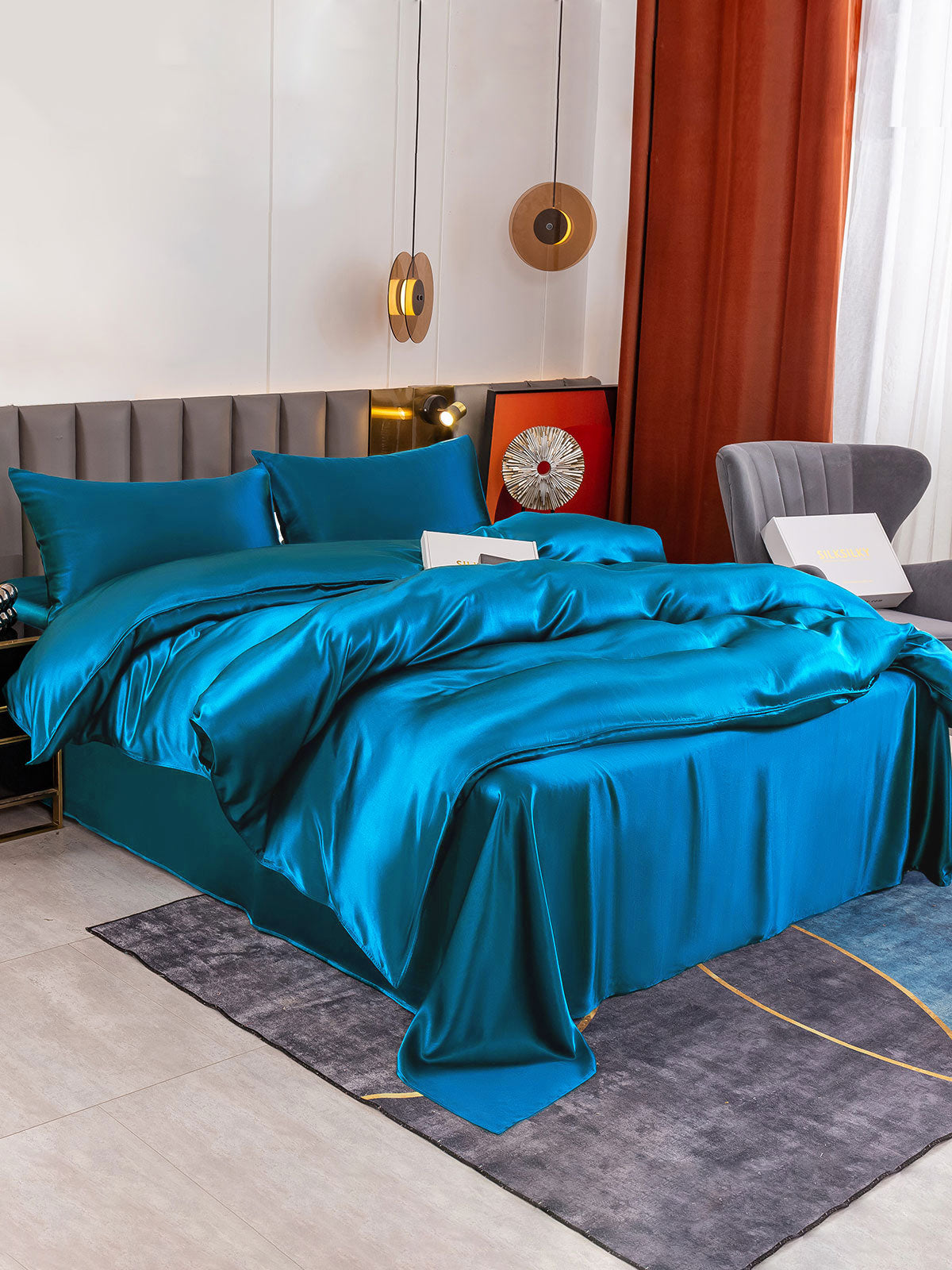 [Blågrøn] SilkSilky-DK 19Momme Bedding Set 003