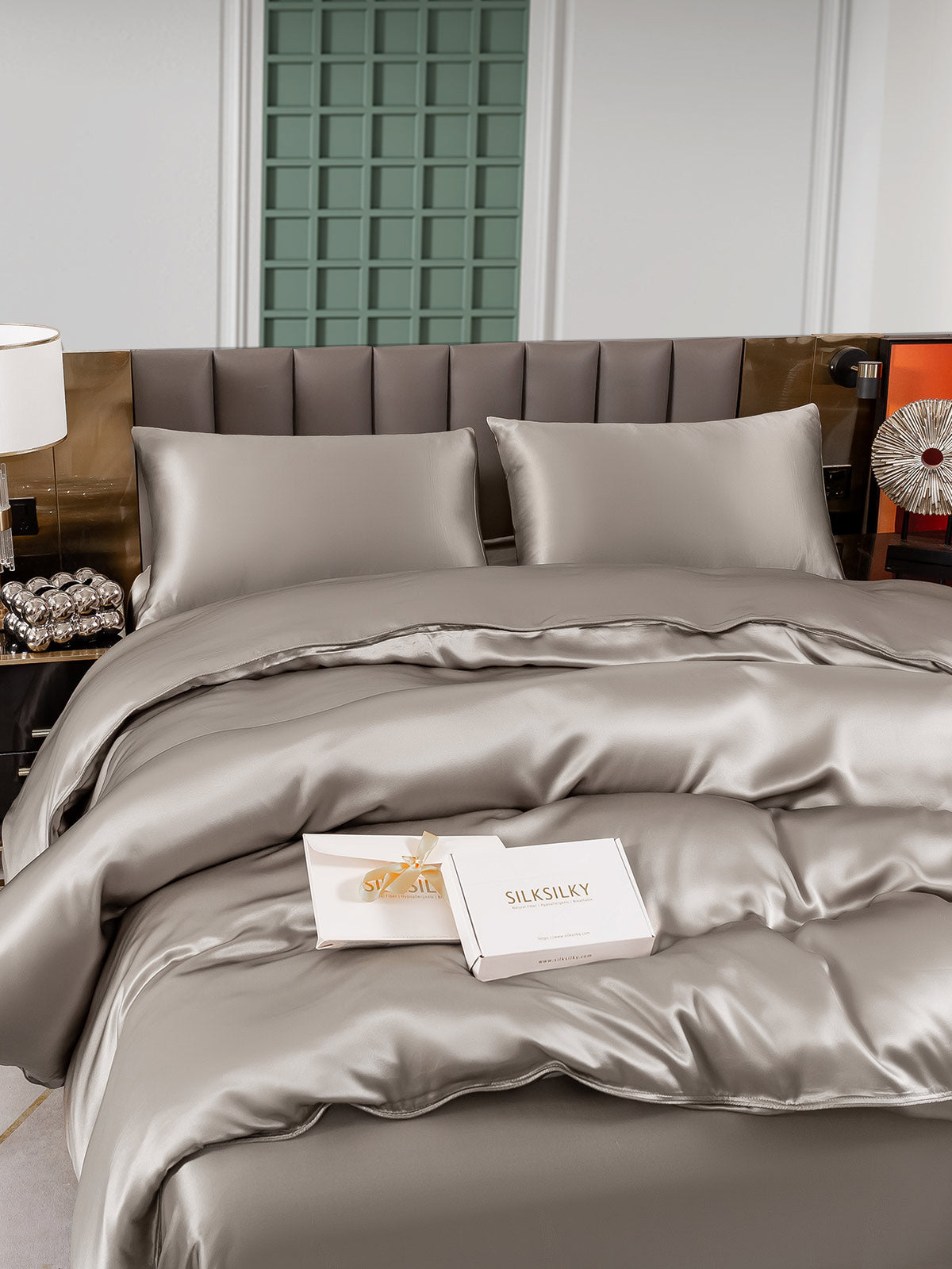 [Grå] SilkSilky-DK 25Momme Bedding Set 004