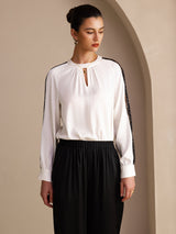 [Hvid] SilkSilky-DK Long Sleeve Keyhole Neck Damebluser 004