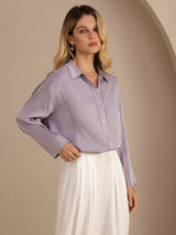 [Lilla] SilkSilky-DK Long Sleeve Lapel Collar Bluse 004