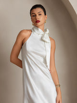 [Hvid] SilkSilky-DK Sleeveless Halter Kjole 003
