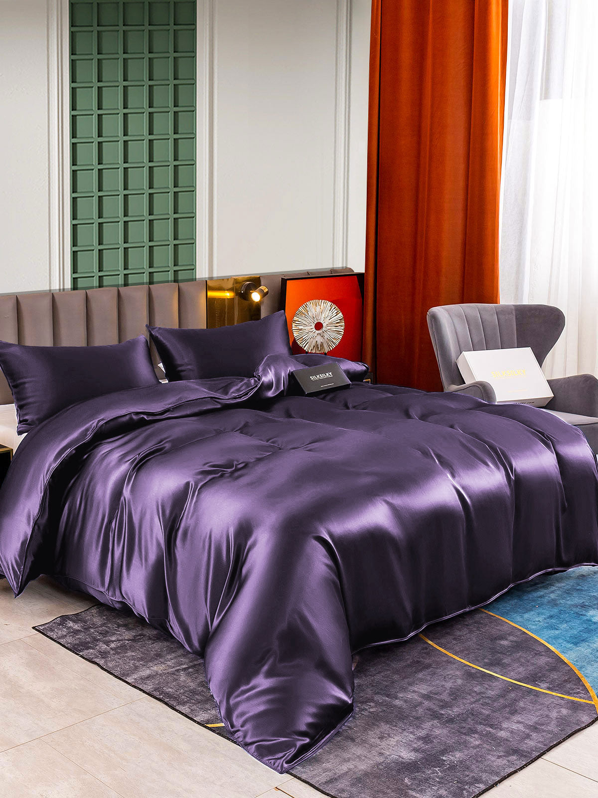 [Mørke Lilla] SilkSilky-DK 25Momme Bedding Set 001
