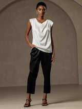 [Hvid] SilkSilky-DK Cap Sleeve Cowl Neck T-shirt til kvinder 004