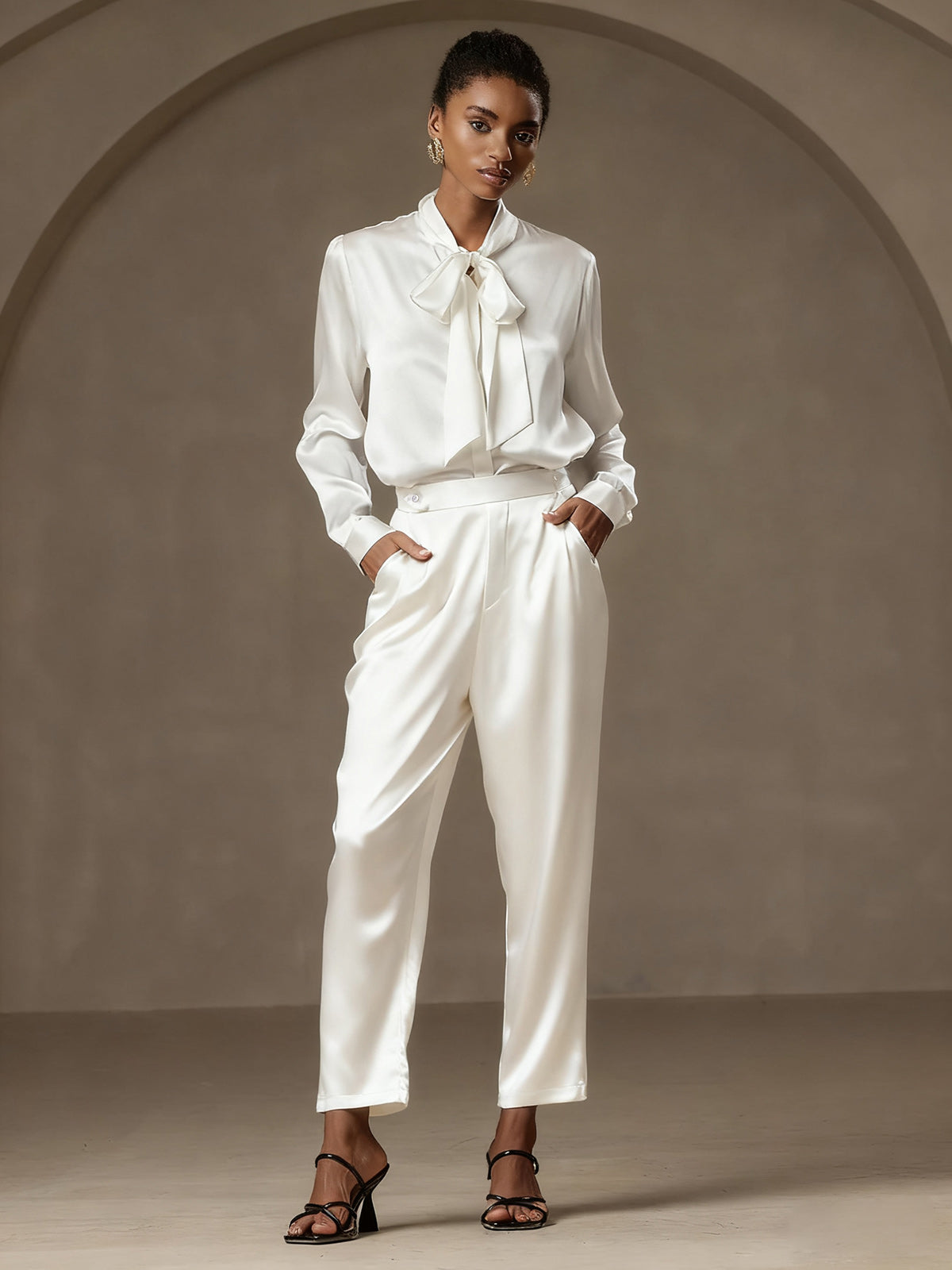 [Hvid] SilkSilky-DK 19Momme Silke Womens Pants 001