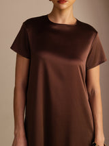 [Mørk Chokolade] SilkSilky-DK Short Sleeve Round Neck Kjole 005