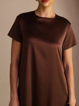 [Mørk Chokolade] SilkSilky-DK Short Sleeve Crew Neck Kjole 005