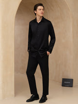 [Sort] SilkSilky-DK Long Sleeve Lapel Collar Herreskjorte 007
