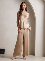 [Champagne] SilkSilky-DK Ærmeløs Firkantet Udskæring Camisole Sæt 004