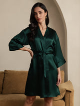[Mørkegrøn] SilkSilky-DK 3/4 Sleeve Dame Morgenkåbe 003