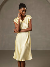 [Gul] SilkSilky-DK Cap Sleeve V Neck Natkjole 001