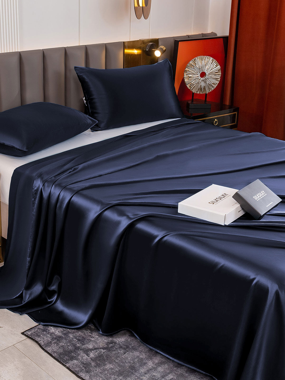 [Mørkeblå] SilkSilky-DK 19Momme Bedding Set 004