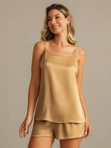 [Tan] SilkSilky-DK 19Momme Silke Spaghetti Rem Camisole Set 005