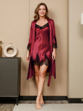 SilkSilky-DK Nightgown&Robe Set Mørkerød 003