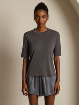[Grå] SilkSilky-DK Half Sleeve Crew Neck T-shirt til kvinder 003