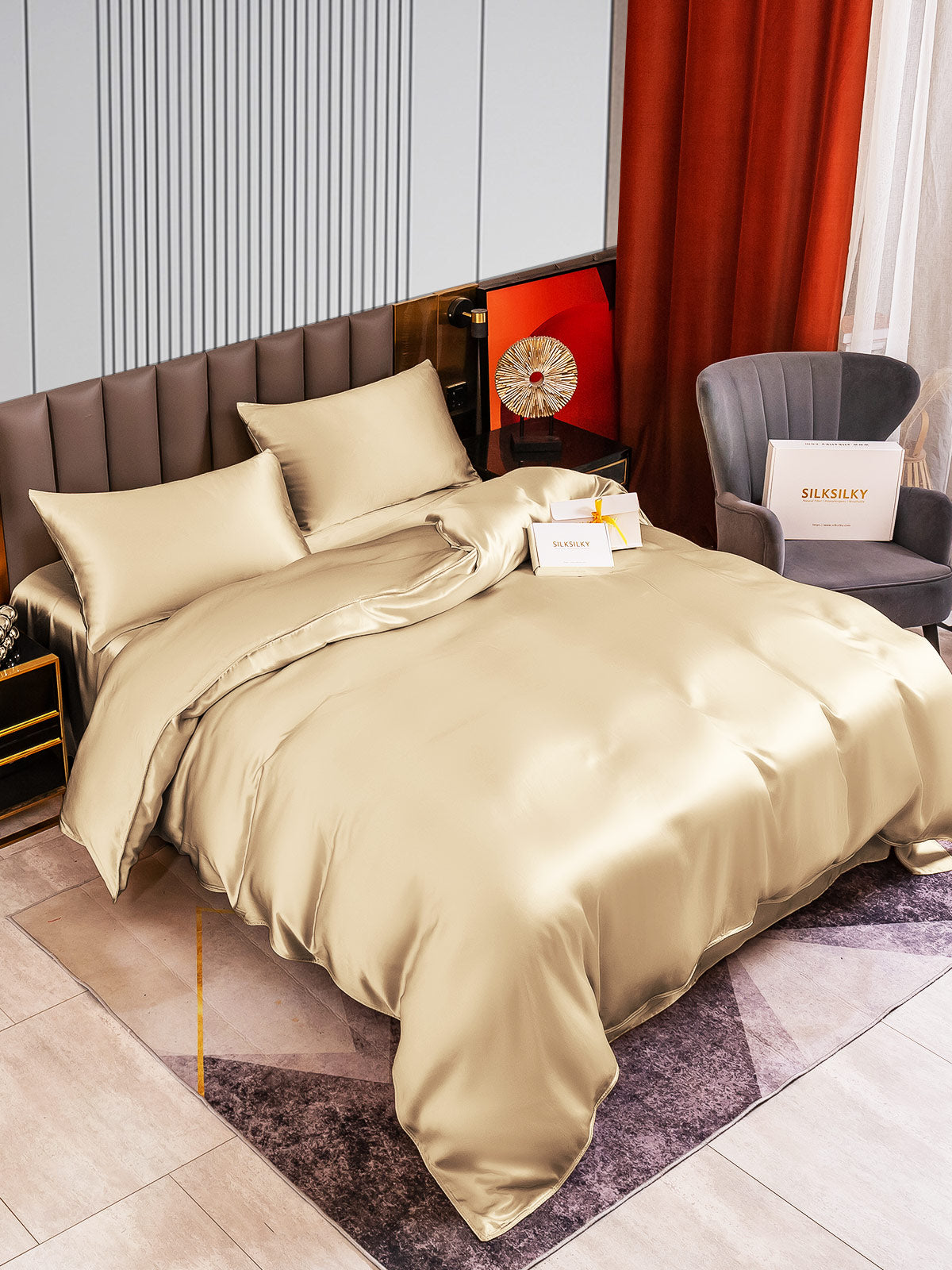 [Beige] SilkSilky-DK 22Momme Bedding Set 003