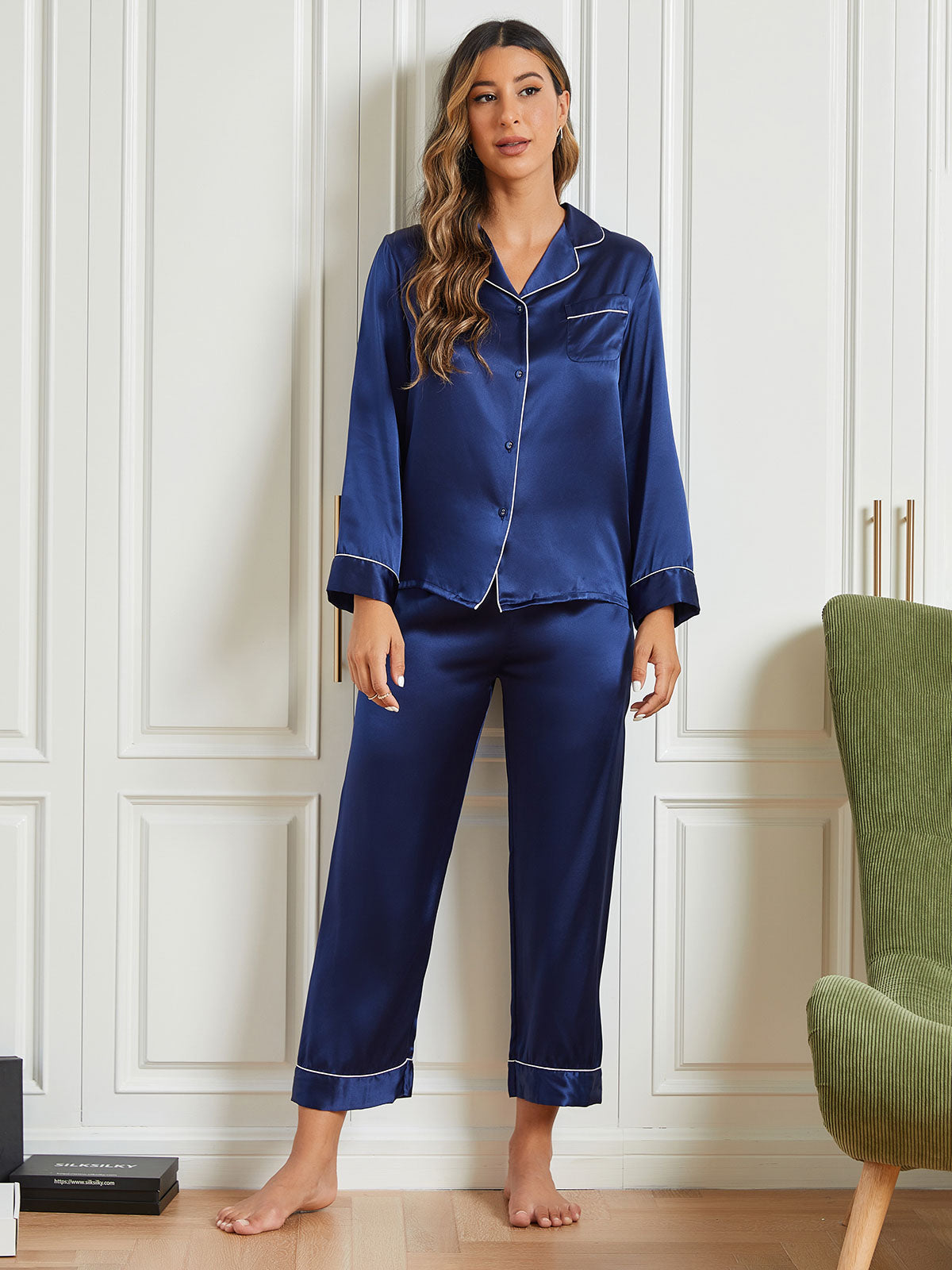 [Mørkeblå] SilkSilky-DK Womens Pajamas 001