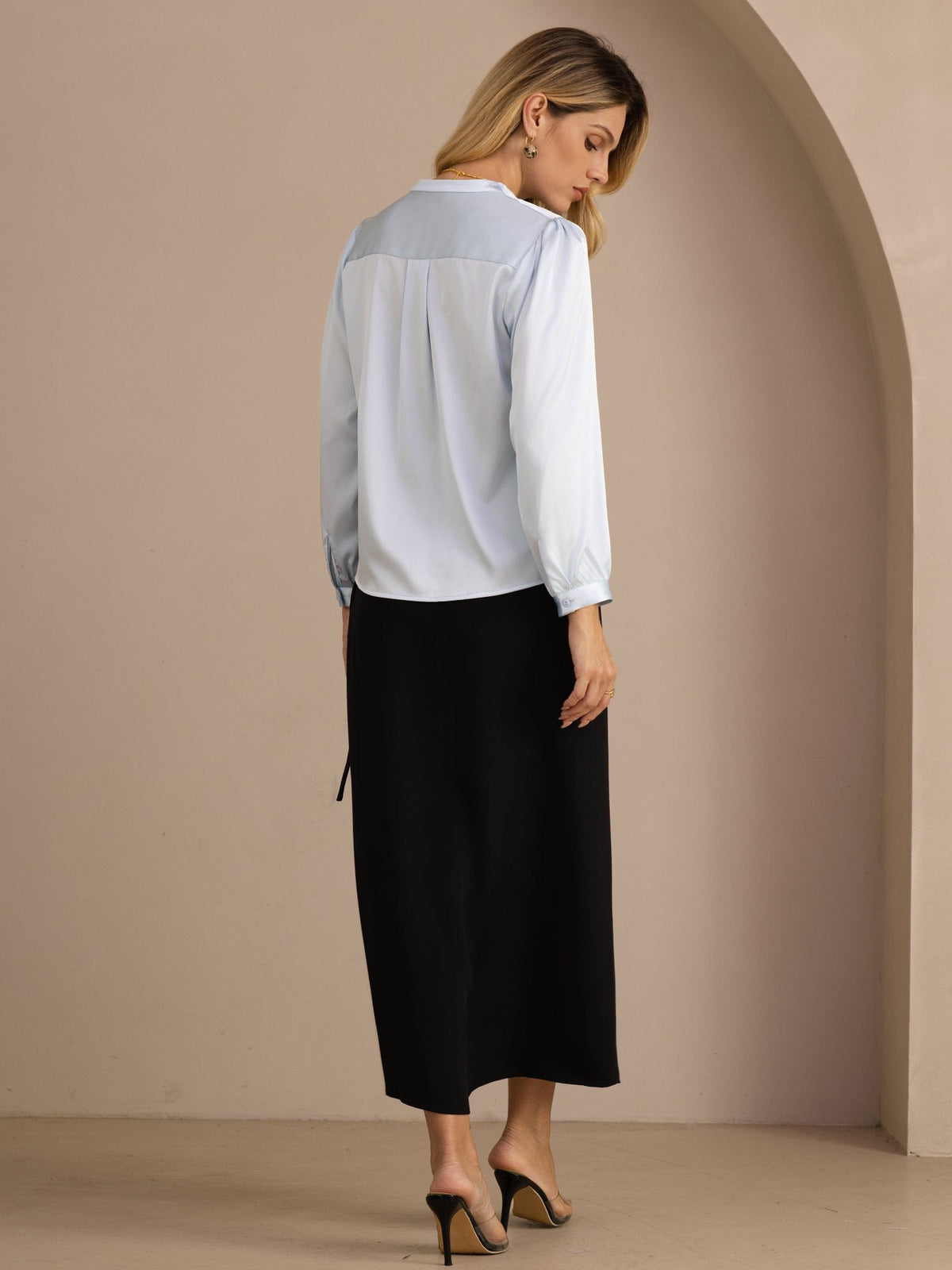 [Lyseblå] SilkSilky-DK Long Sleeve Wrap Damebluser 002
