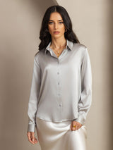 [Lysegrå] SilkSilky-DK Long Sleeve Lapel Collar Dameskjorte 001