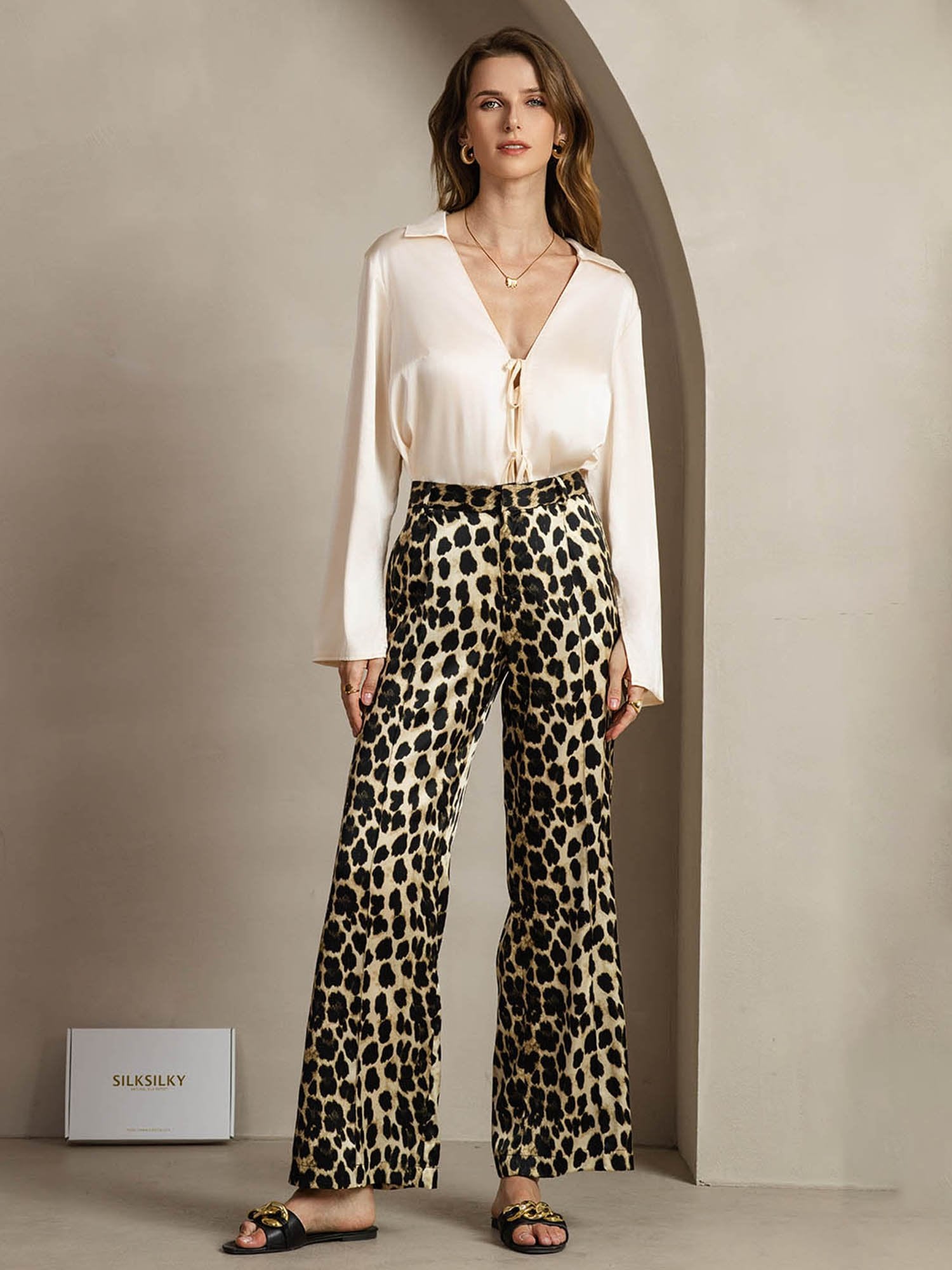[Leopard] SilkSilky-DK 19Momme Silke Womens Pants 006