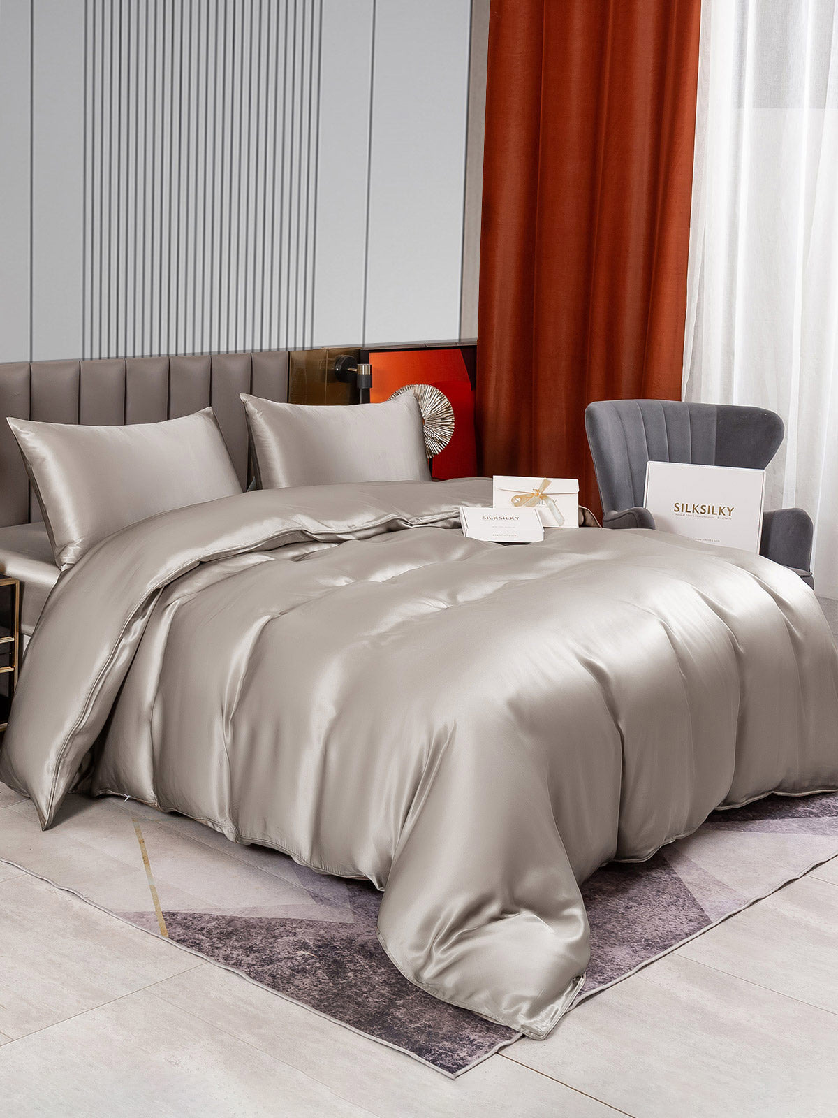 [Grå] SilkSilky-DK 22Momme Bedding Set 002