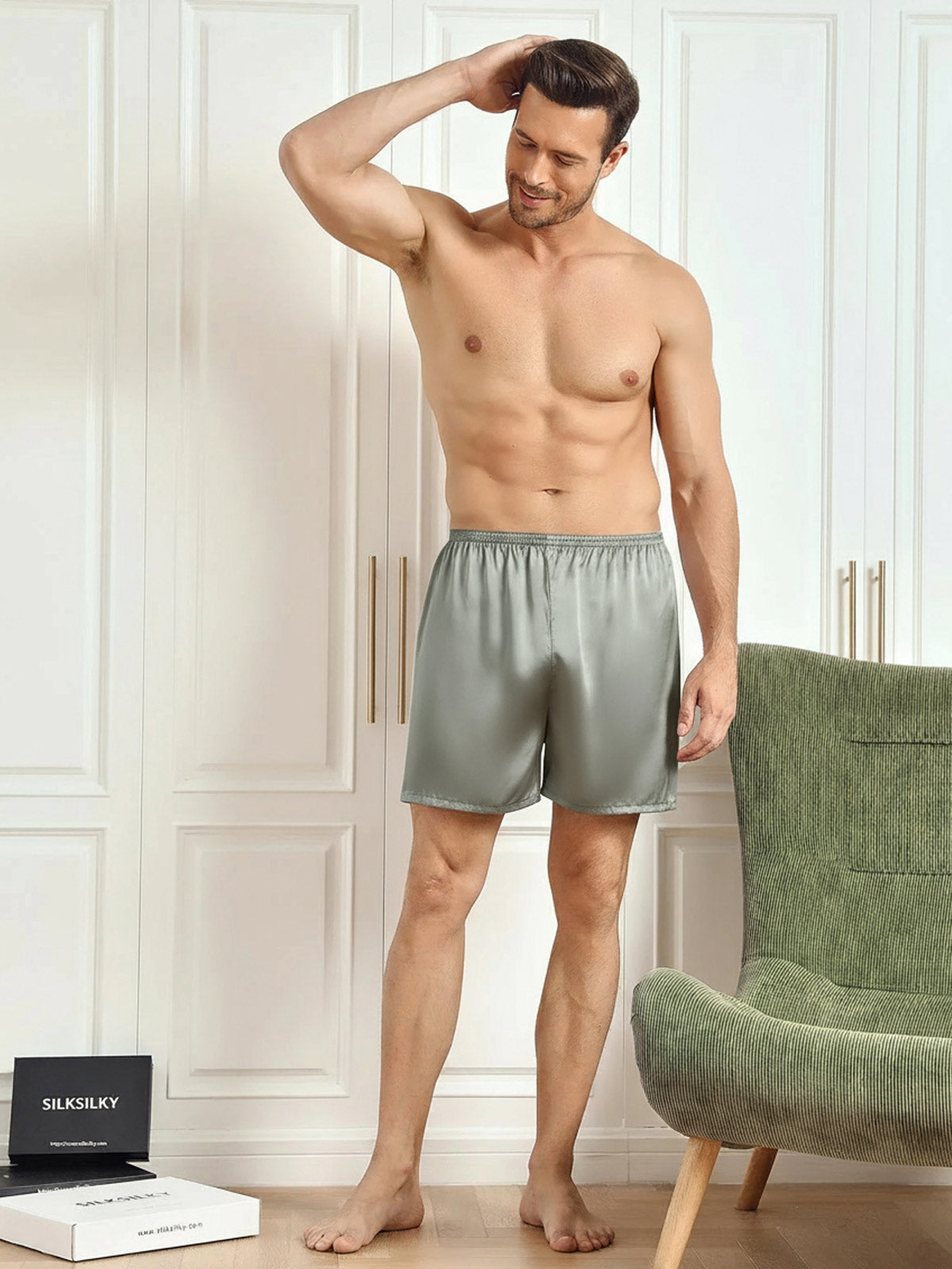 [Grågrøn] SilkSilky-DK Mens Sleep Bottoms 004