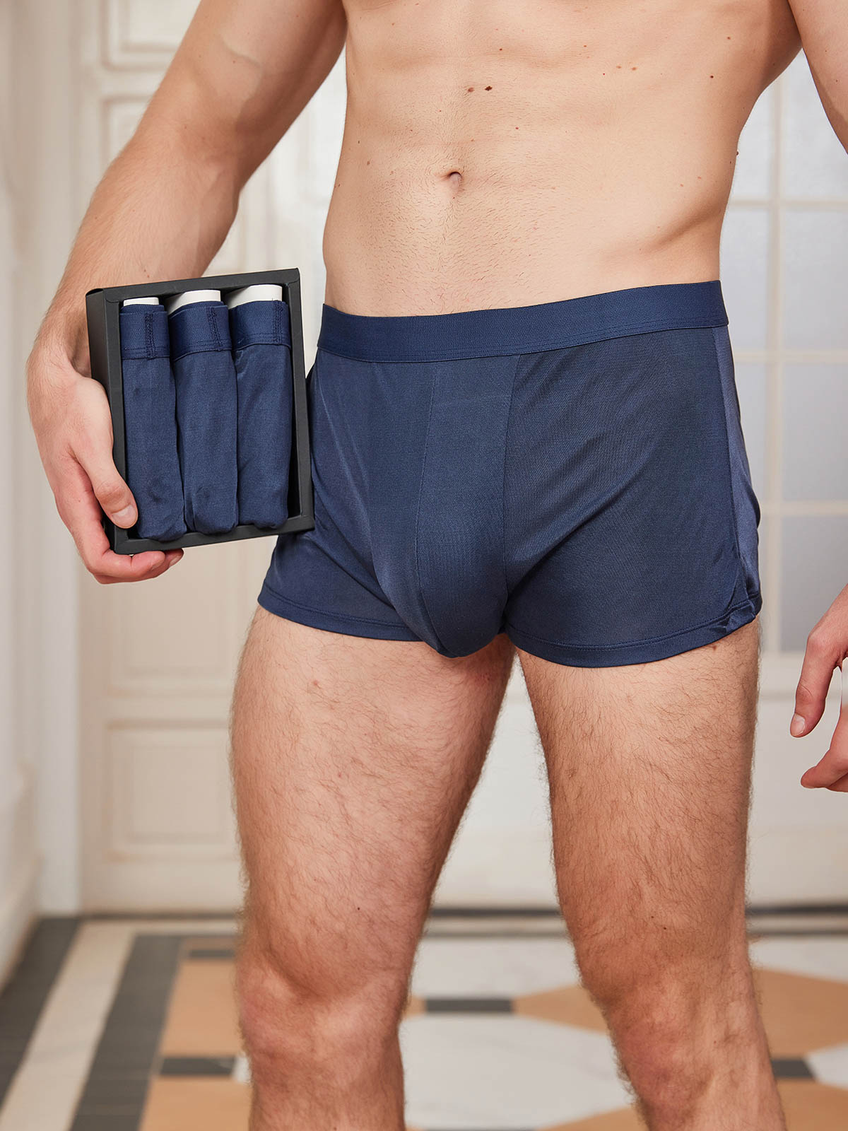 [Mørkeblå] SilkSilky-DK Mens Underwear 001