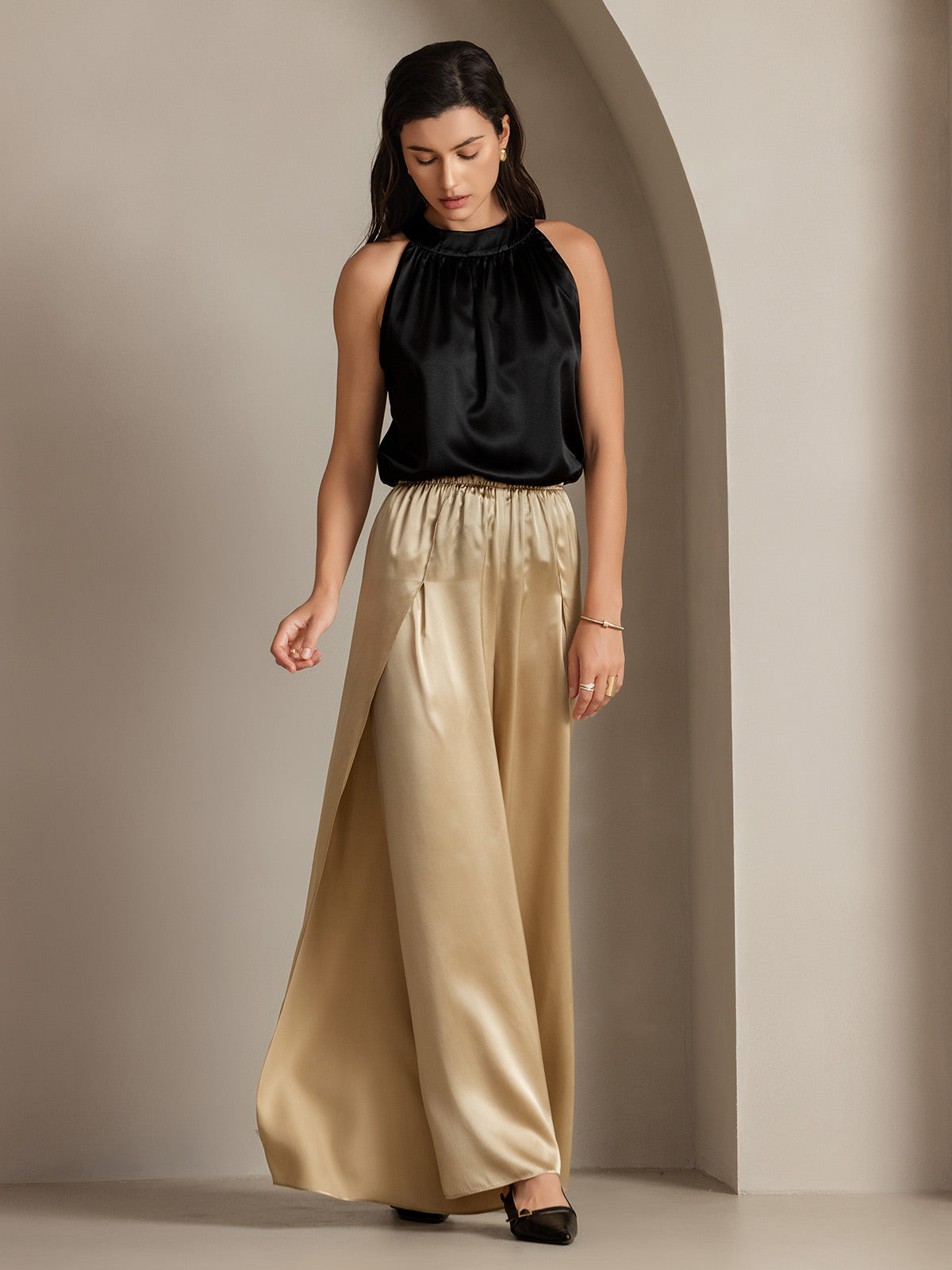 [Champagne] SilkSilky-DK 19Momme Silke Split Damebukser 008