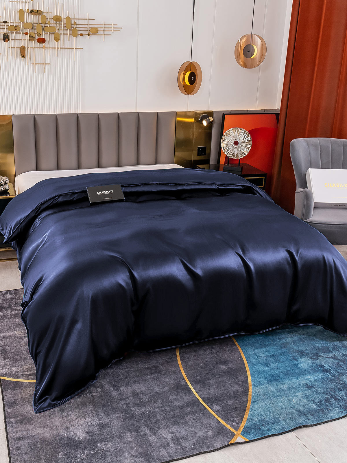 [Mørkeblå] SilkSilky-DK 19Momme Duvet Cover 003
