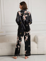 [Sort] SilkSilky-DK 19Momme Langærmet Notchkrage Dame Pyjamas 002
