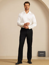[Hvid] SilkSilky-DK Long Sleeve Lapel Collar Herreskjorte 008