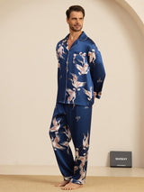 [Mørkeblå] SilkSilky-DK Long Sleeve Notch Collar Pyjamas til Mænd 005