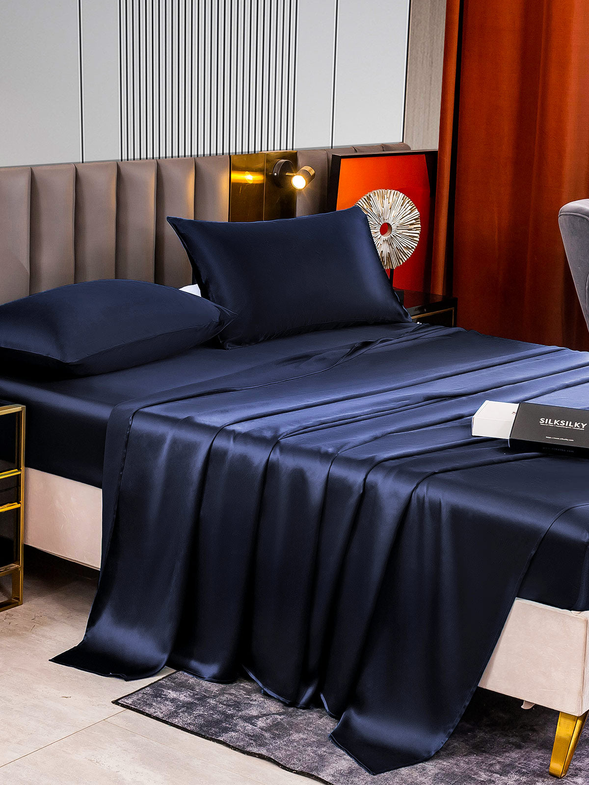 [Mørkeblå] SilkSilky-DK 22Momme Bedding Set 005