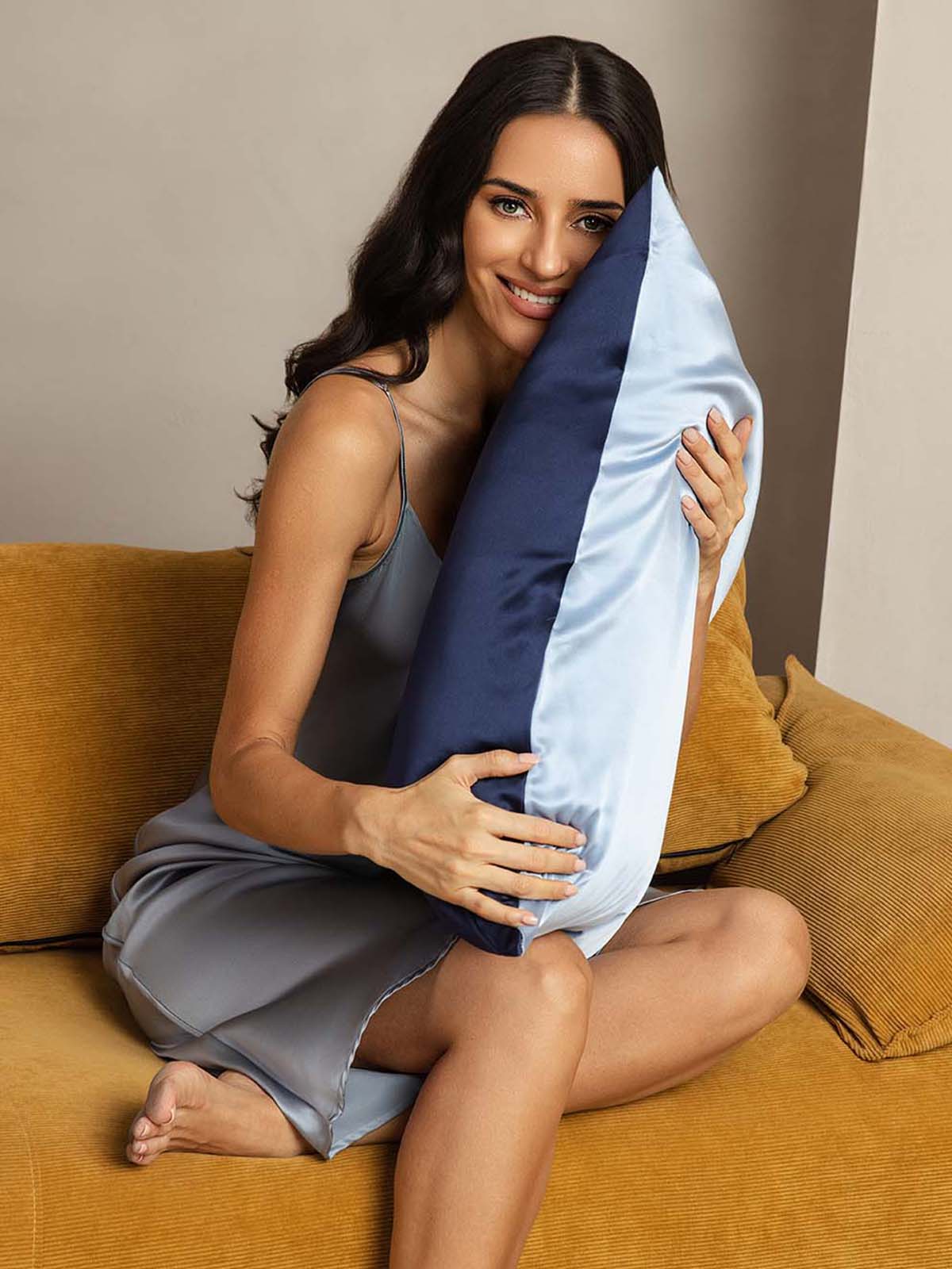 [Mørkeblå+Lyseblå] SilkSilky-DK 22Momme Pillowcase 003