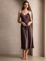 [Kaffe] SilkSilky-DK Spaghetti Rem V Hals Kjole 005