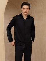 [Sort] SilkSilky-DK Long Sleeve Lapel Collar Herreskjorte 003