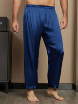 [Mørkeblå] SilkSilky-DK Pure Silk Mens Sleep Bottoms 003