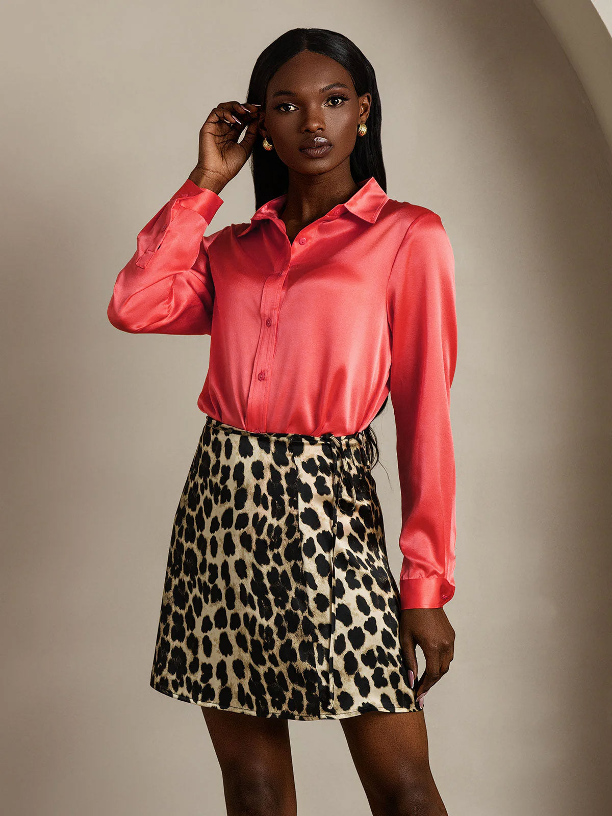 SilkSilky-DK 19Momme Silke Womens Shirt KejserligRød 005