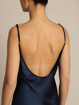 [Mørkeblå] SilkSilky-DK Sleeveless U hals Kjole 005