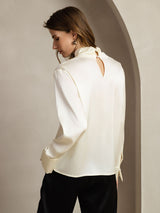 [Elfenben] SilkSilky-DK Long Sleeve Keyhole Neck Damebluser 002