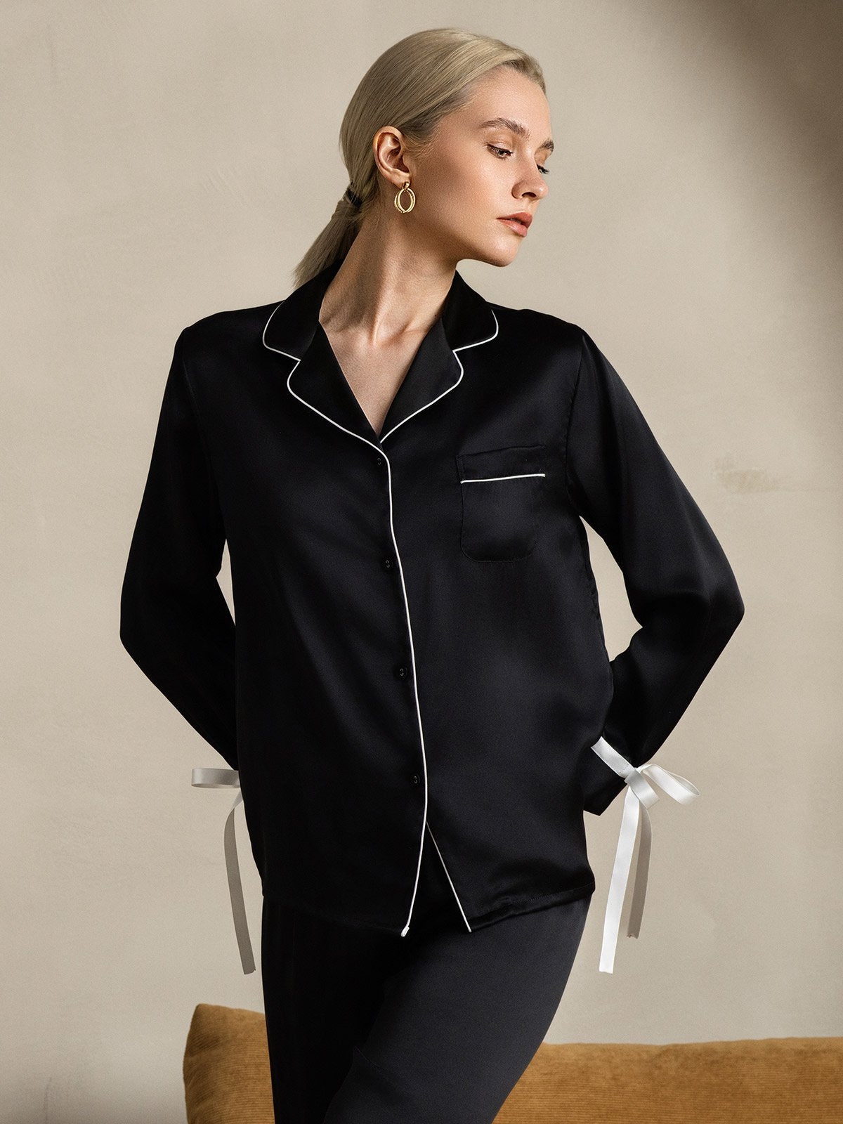 [Sort] SilkSilky-DK Silke Long Sleeve Revers Dame Pyjamas 005