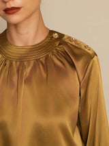 [Bronze] SilkSilky-DK 19Momme Langærmet Rund Hals Bluse 005