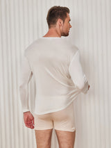 [Hvid] SilkSilky-DK Long Sleeve Round Neck Herre T-shirt 002
