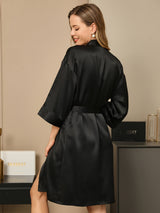 [Sort] SilkSilky-DK 3/4 Sleeve Dame Morgenkåbe 002