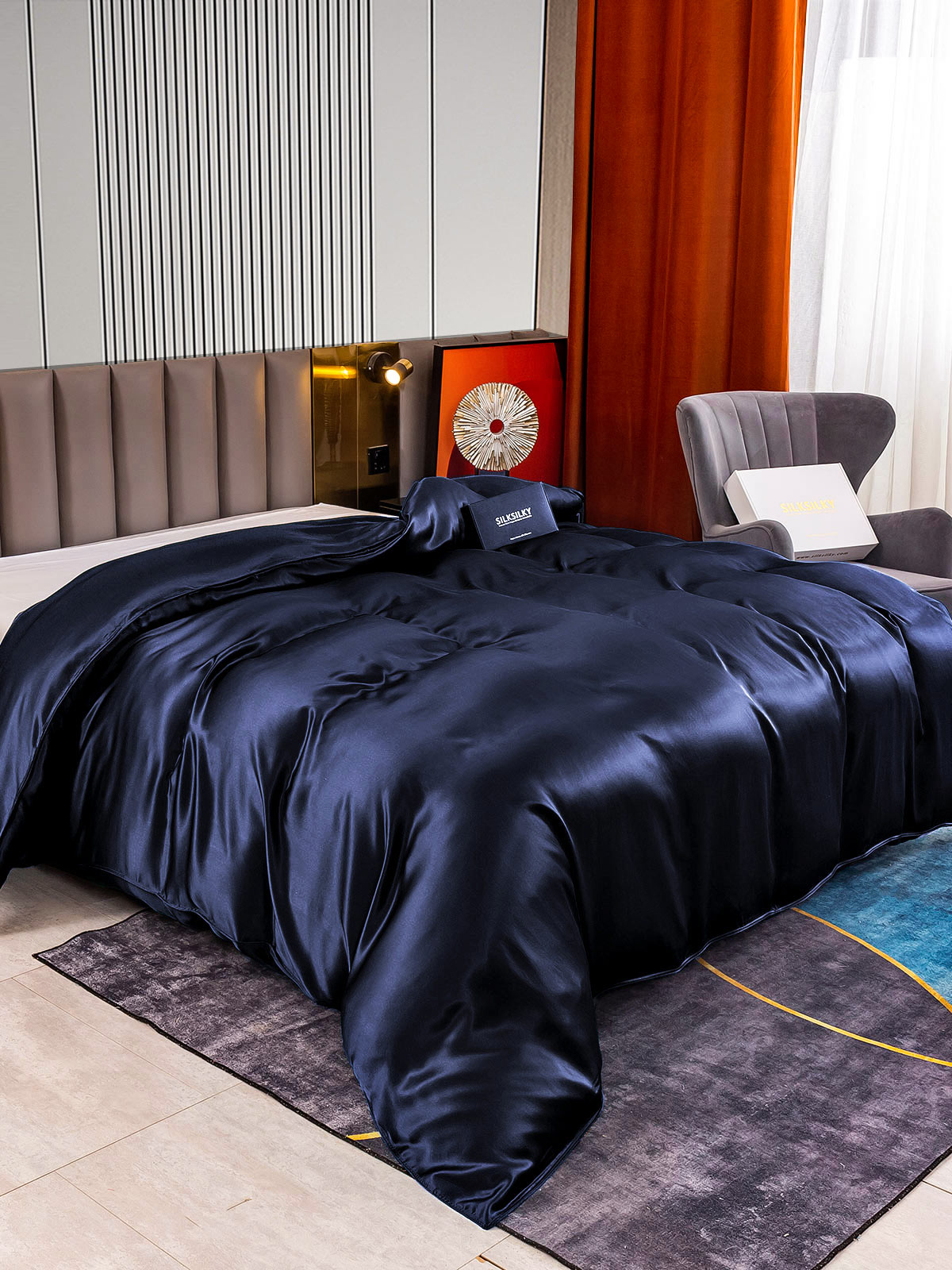 [Mørkeblå] SilkSilky-DK 22Momme Duvet Cover 002