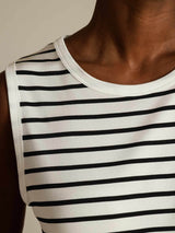 [Hvid Stribe] SilkSilky-DK Sleeveless Round Neck Camisole Top 004